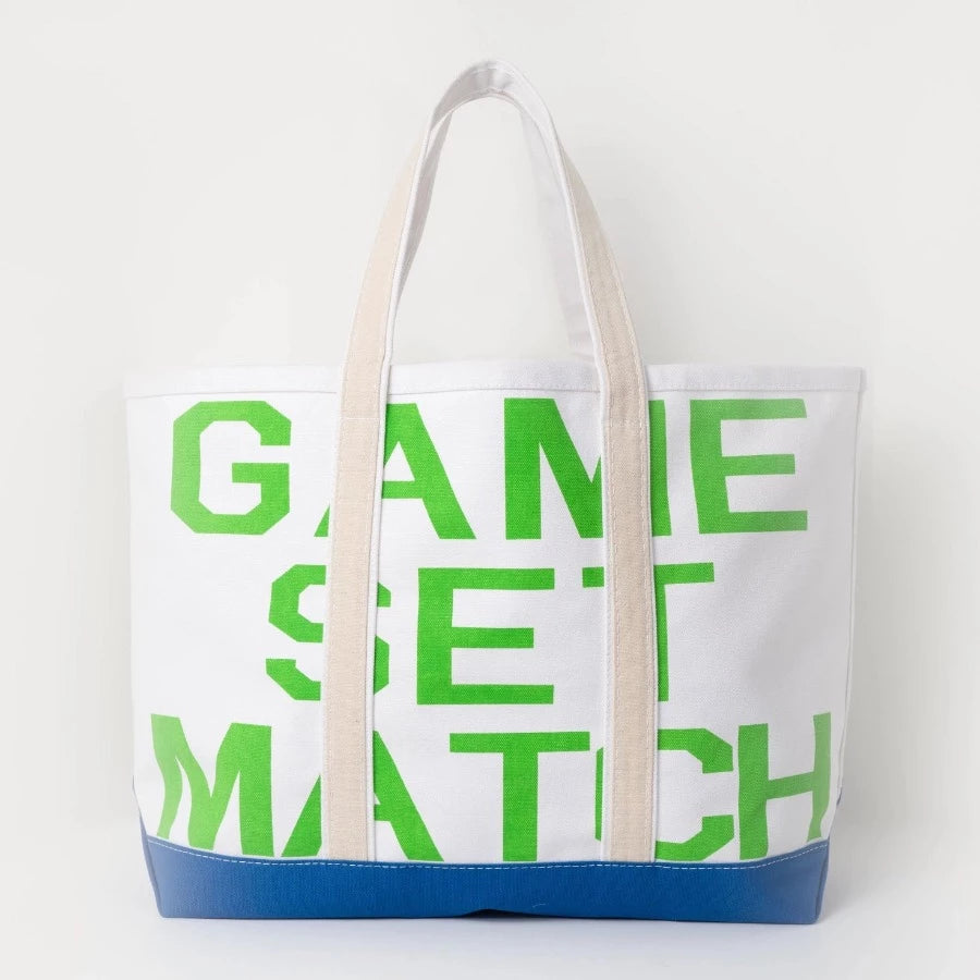 tennis neon green game set match canvas tote