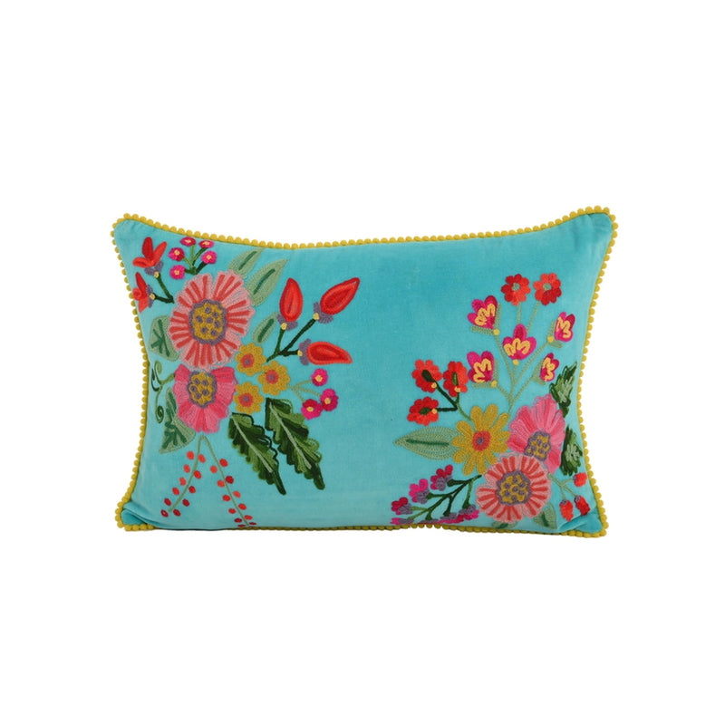 aqua blue floral pillow
