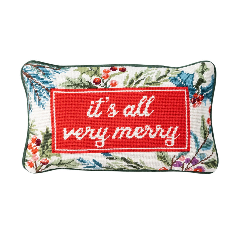 "It's All Very Merry" Christmas Pillow | Needlepoint Throw Pillow