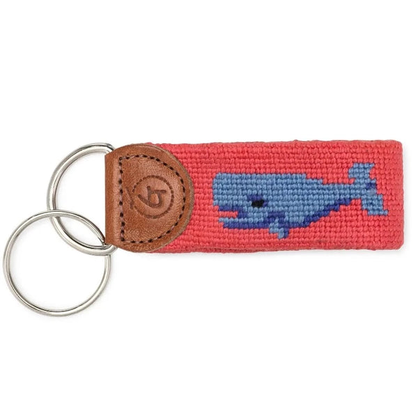 whale needlepoint keychain