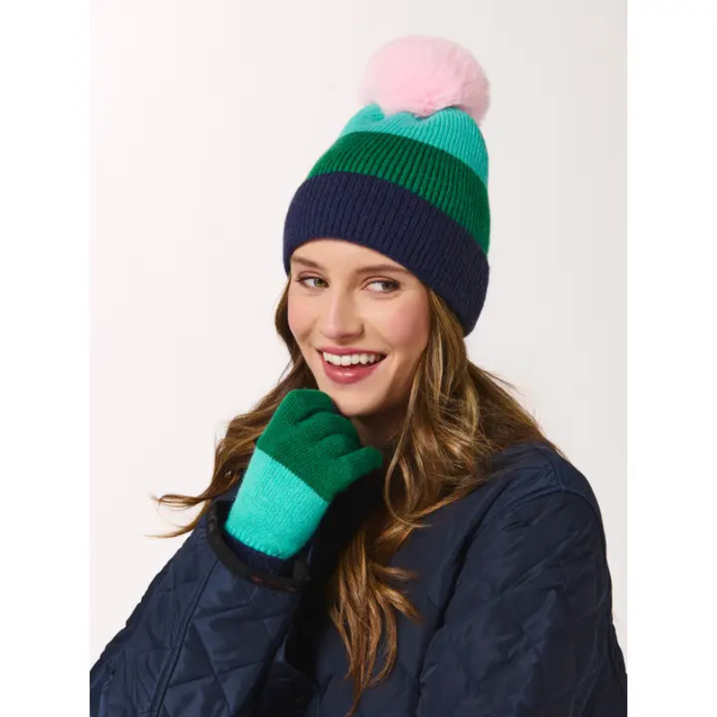 womens cute striped winter hat on woman