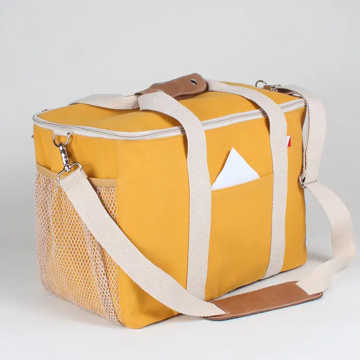 yellow canvas cooler bag