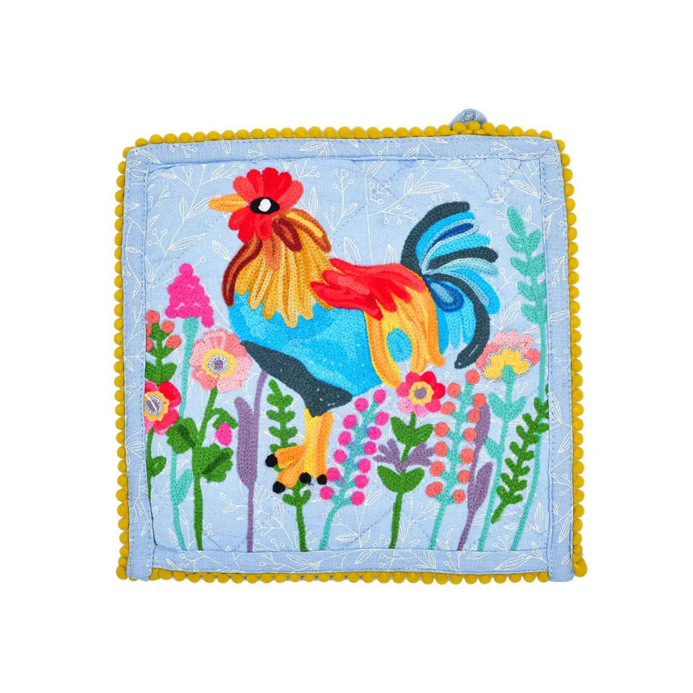 embroidered rooster pot holder