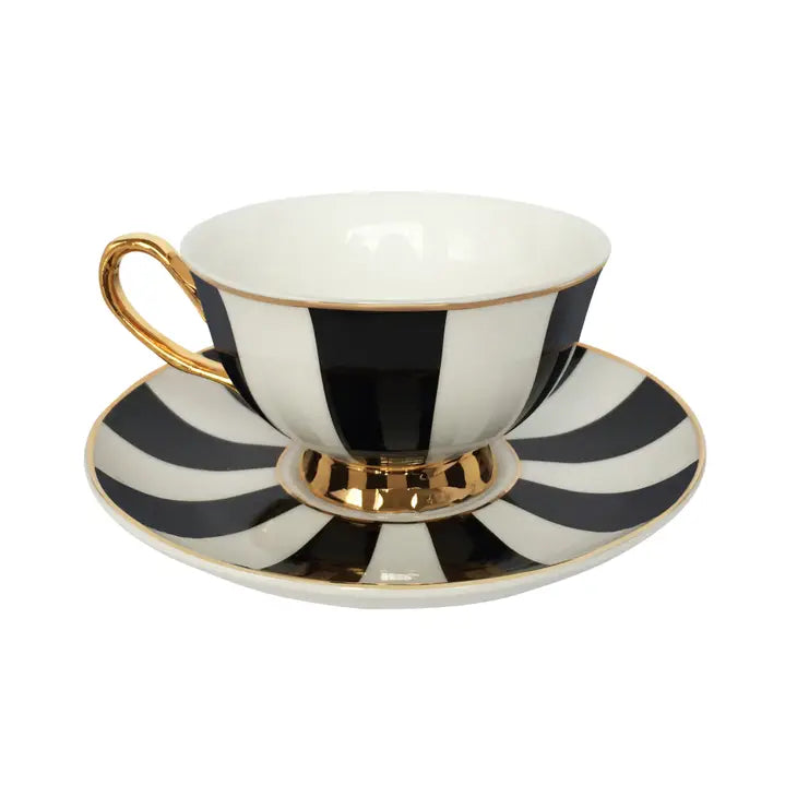 black and white teacup
