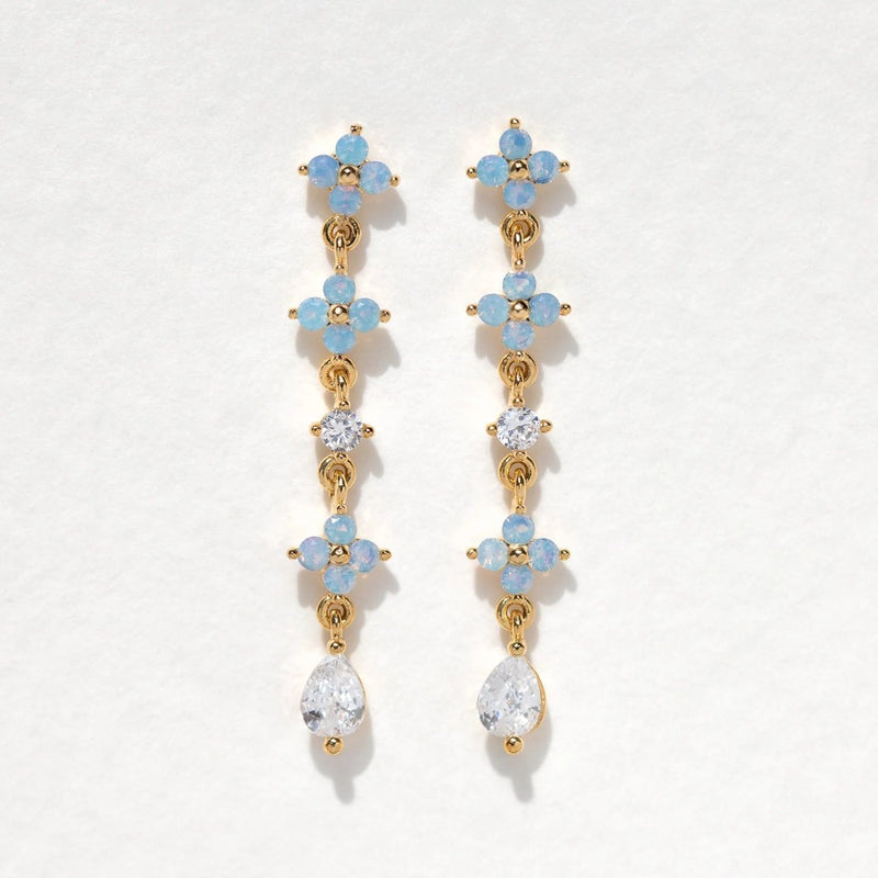 blue blossom dangly earrings