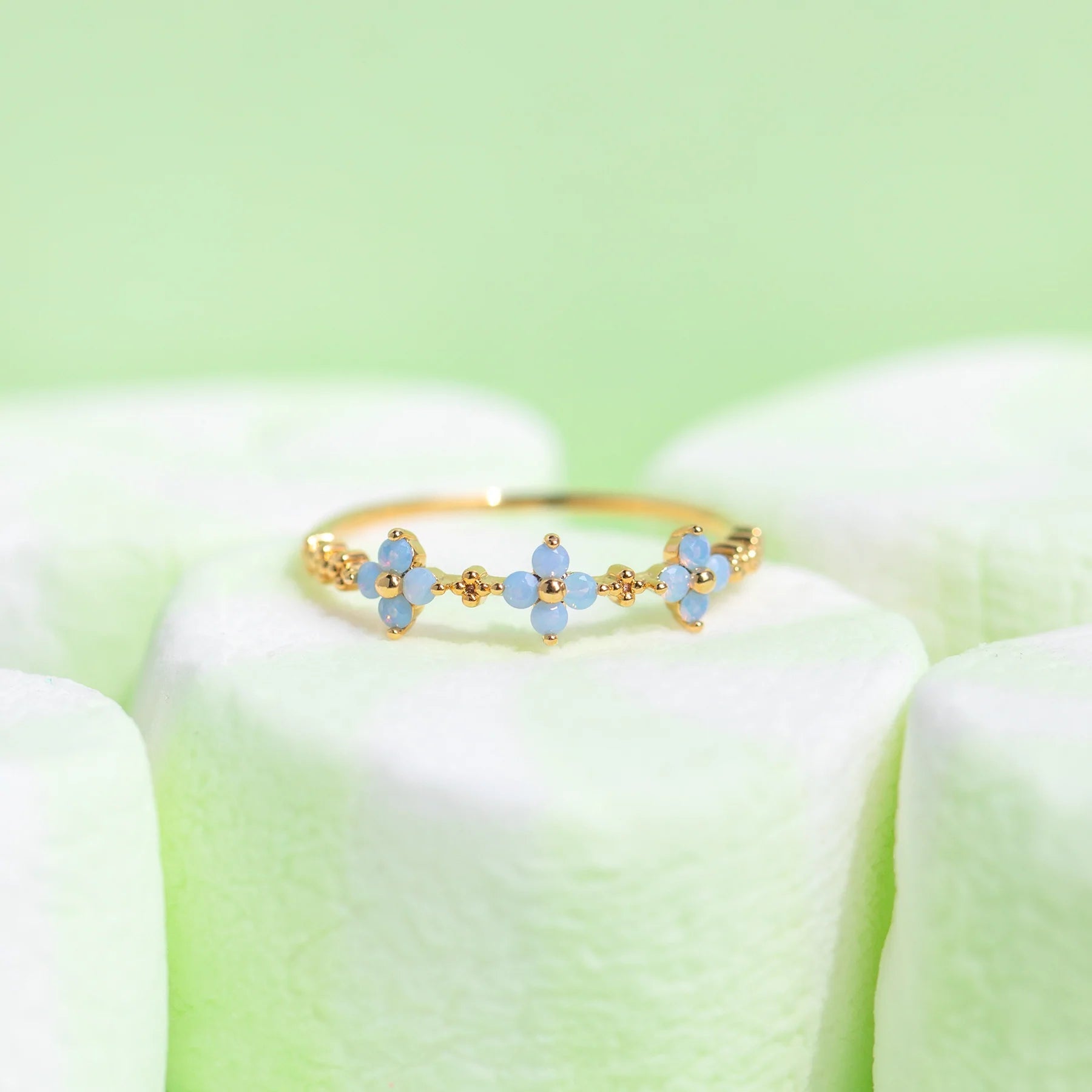 blue gemstones flower ring