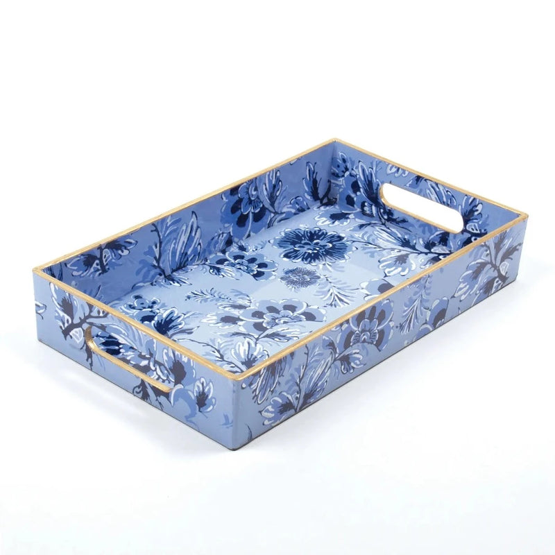 blue flowered vanity tray