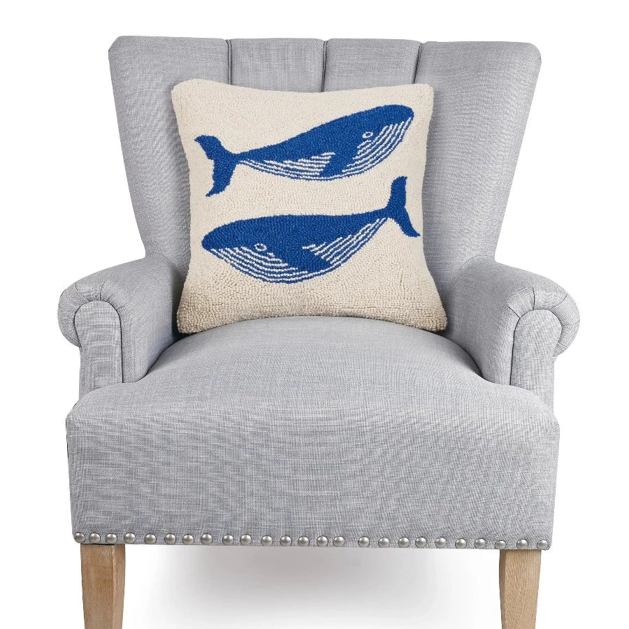 blue whales hooked pillow