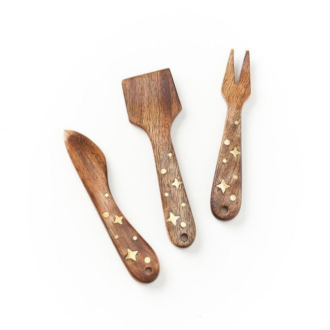 star wooden cheese knives gift set
