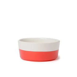 red ceramic dog bowl