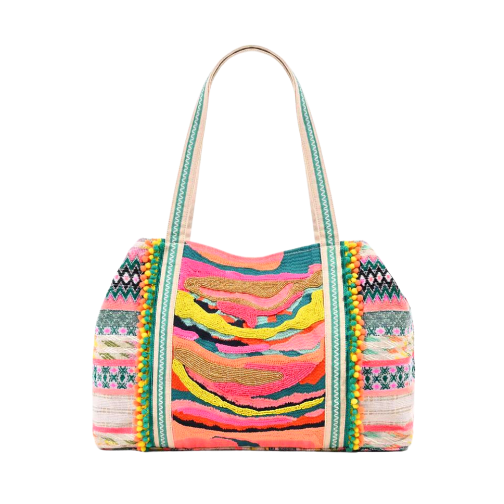 Daphne Embellished Tote Bag in Teal Pink Cambridge Uncommon