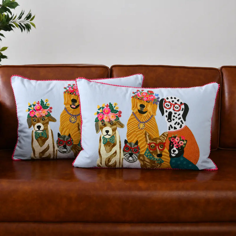 embroidered dogs pillows