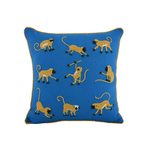 embroidered monkeys throw pillow