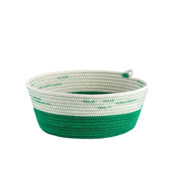 green and white african rope basket bowl