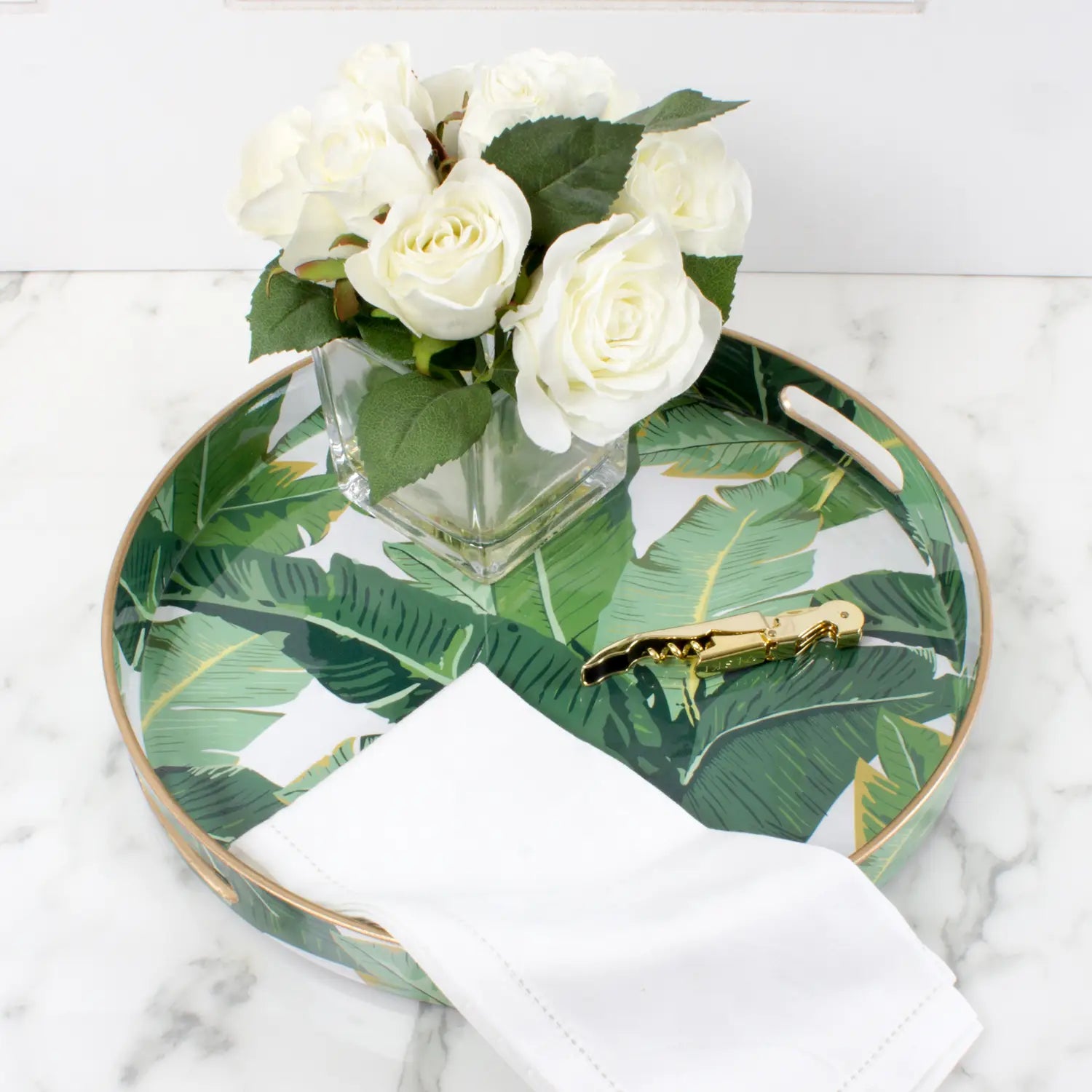 green leaves serving tray