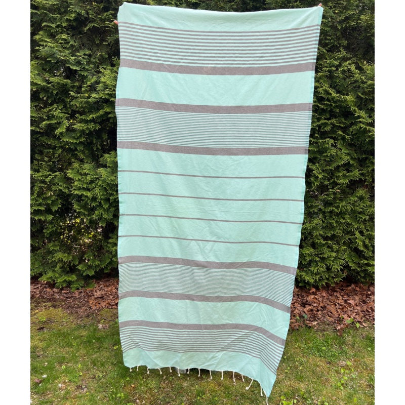 aqua blue gray stripe beach turkish towel