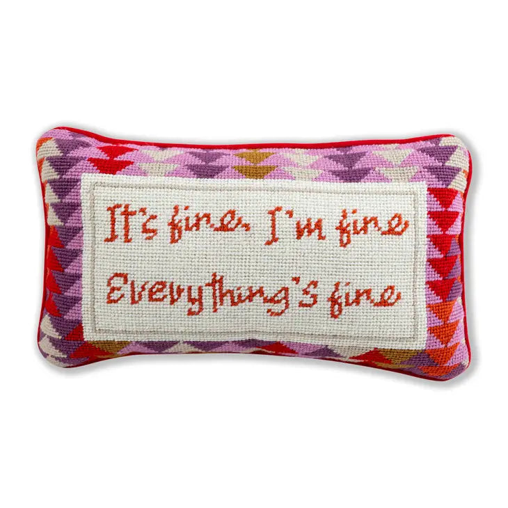 everythings is fine needlepoint pillow