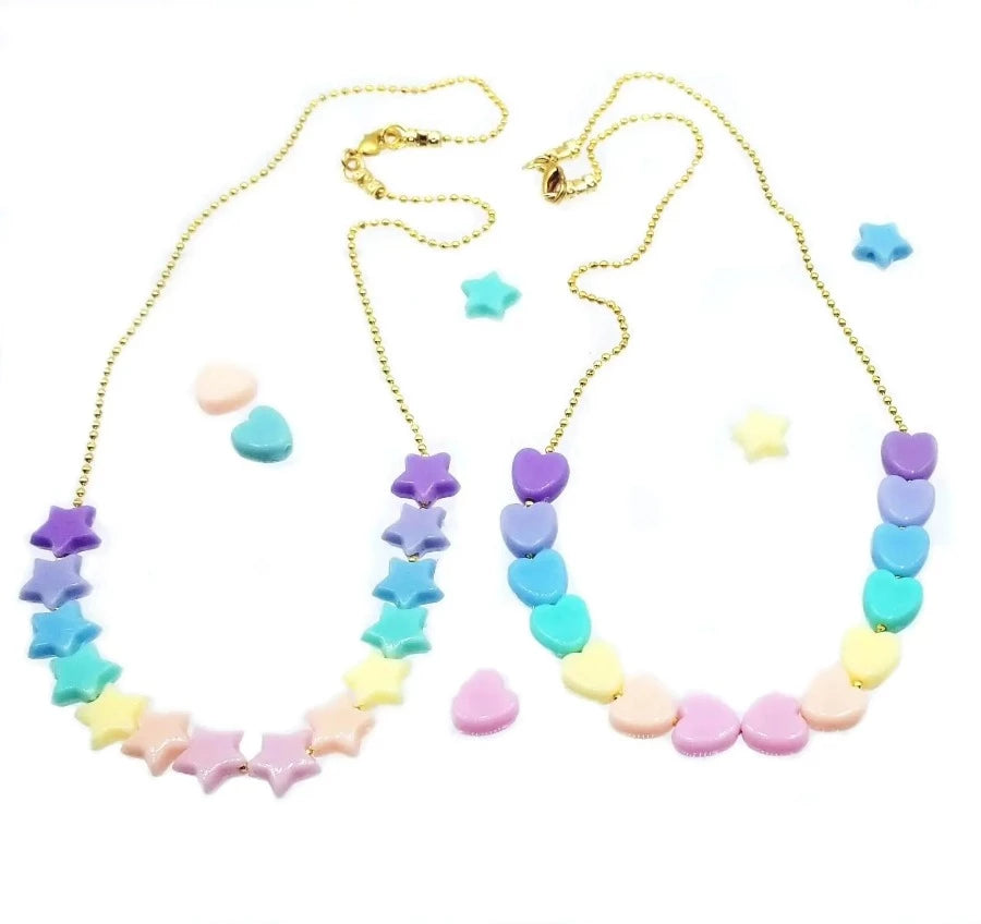 kids pastel hearts and stars necklaces