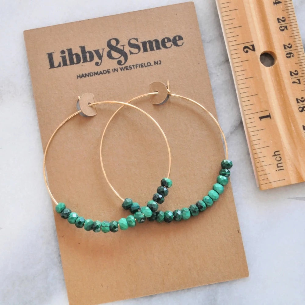 green malachite hoops earrings