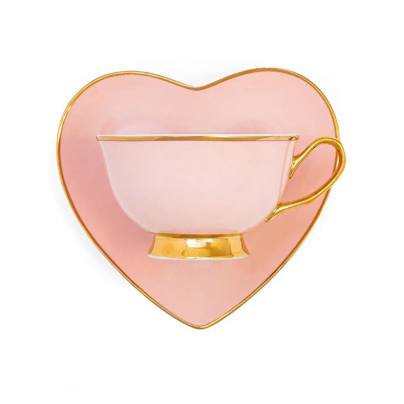 pink blush heart teacup set