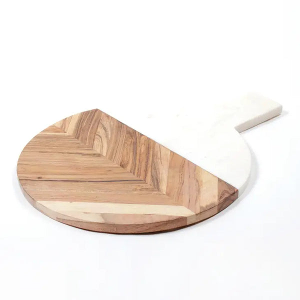 round wood and marble serving board