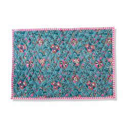 blue and pink floral cloth placemat