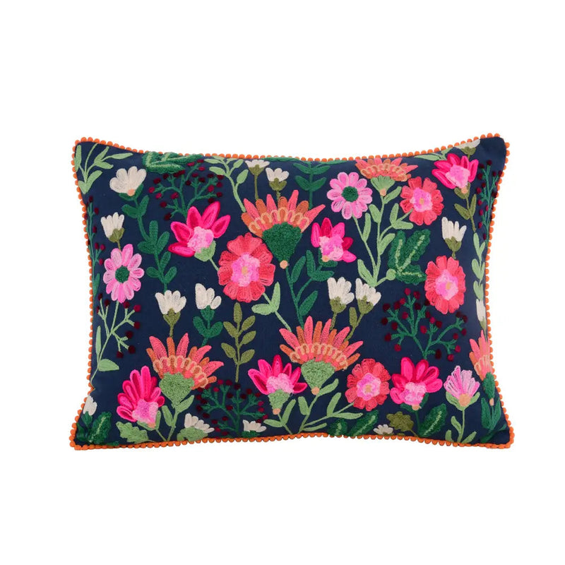 navy and pink flowers pillows