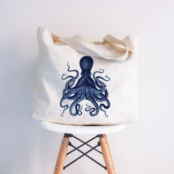 octopus print canvas tote bag