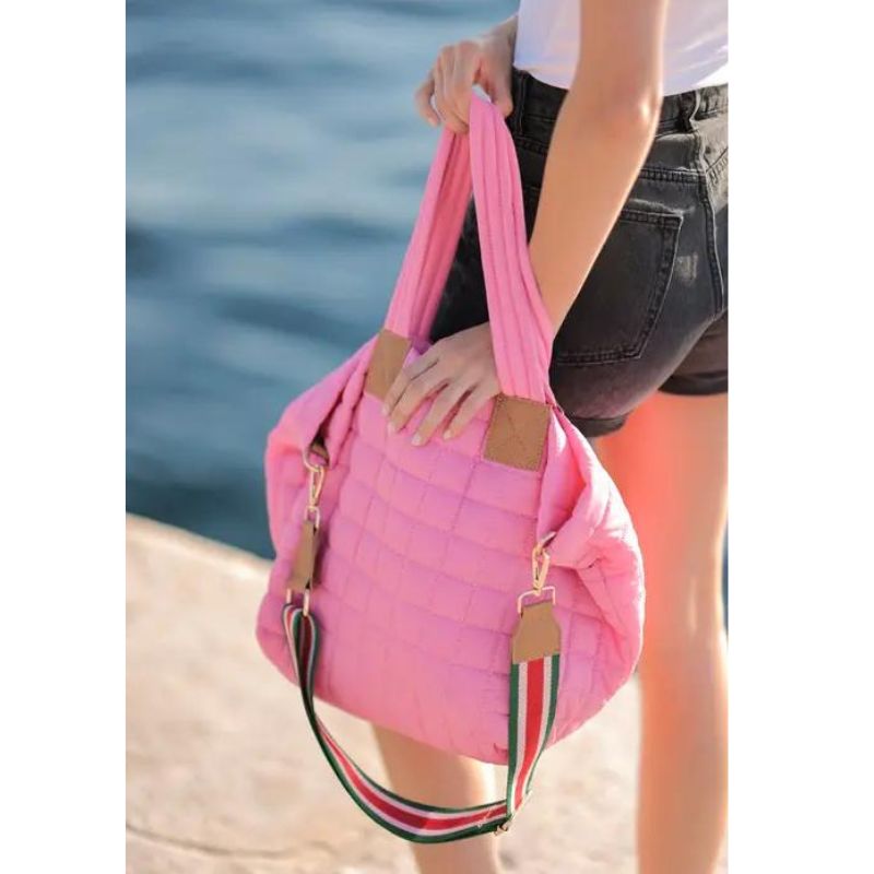 pink quilted tote 