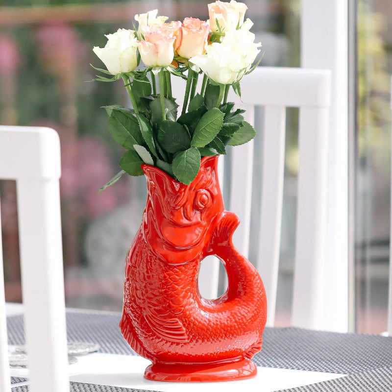 red glug gluggle jug vase pitcher