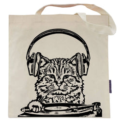 cat headphones tote bag