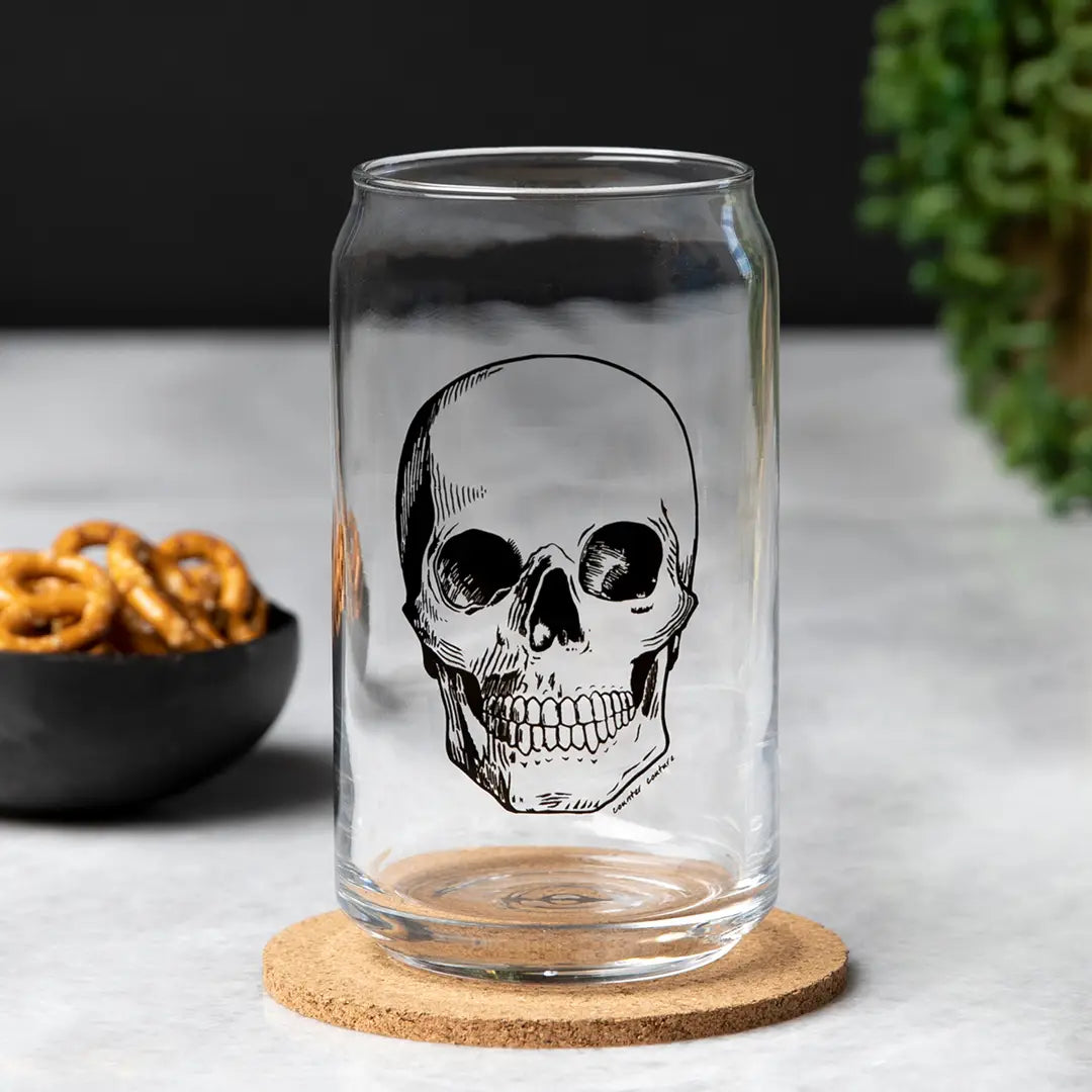 empty skull beer can glassware