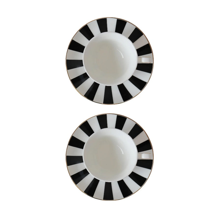 black and white striped espresso saucers