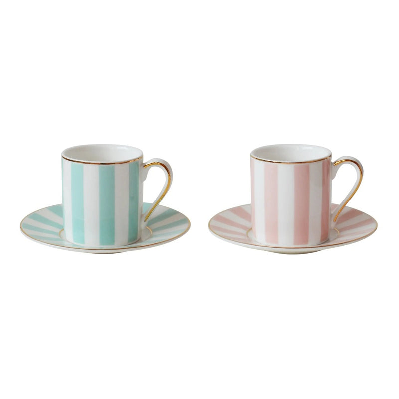 blue and pink striped espresso cups