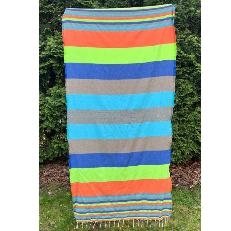 orange gray blue stripe turkish towel