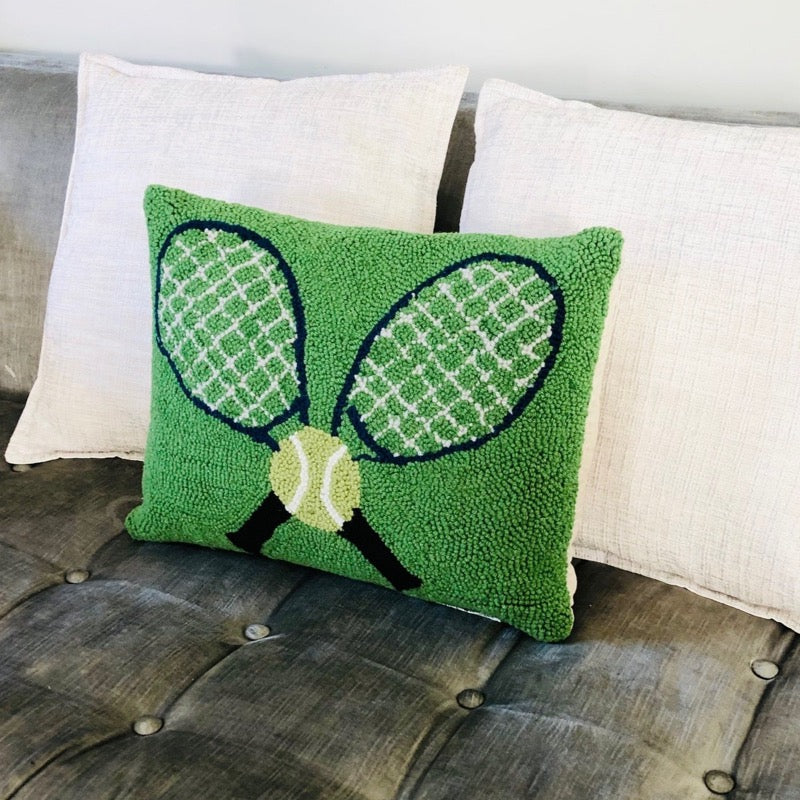 green tennis hook pillow