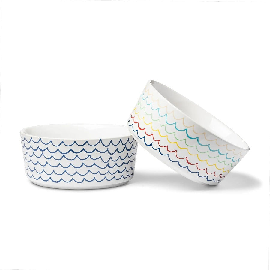 ceramic ocean waves dog bowls