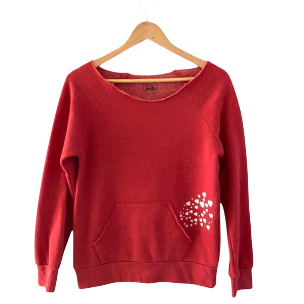 womens red sweatshirt with hearts