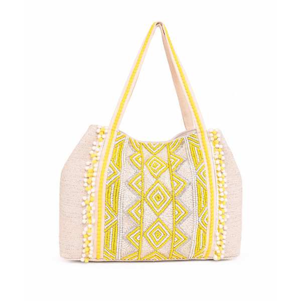 yellow beaded sparkly tote bag